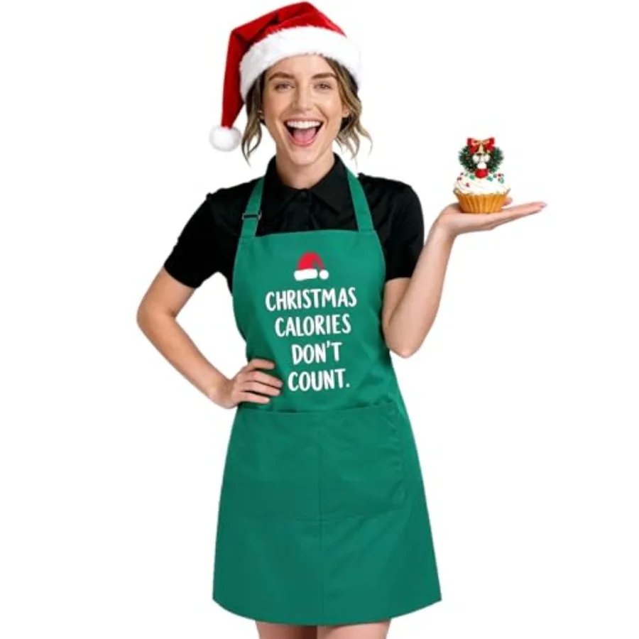 

Christmas Apron for Women with Pockets Fy Chef Apron Costume for Men que Kitchen Gts for Women and Men Green