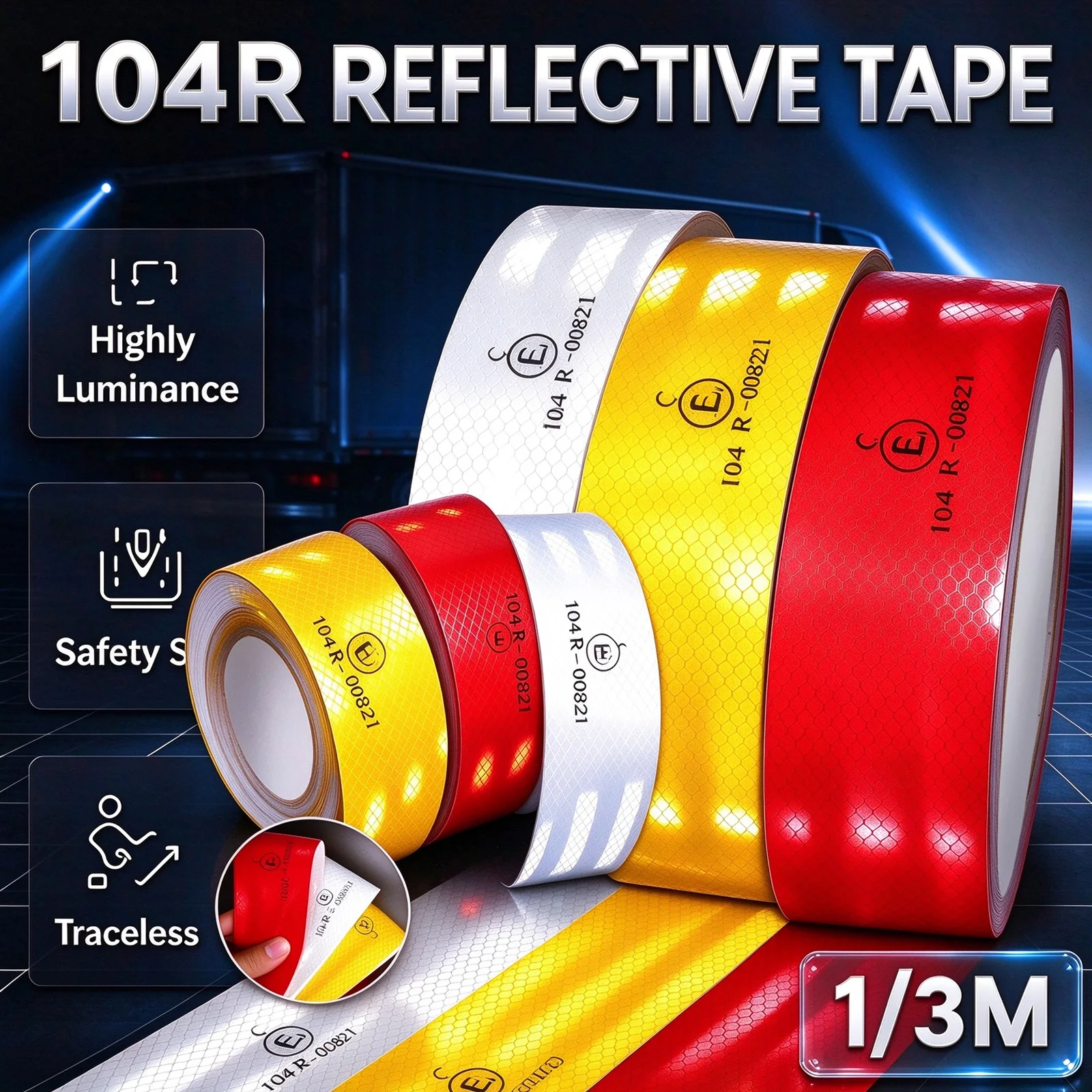 9.8m 104R White/Red Bright High Reflective Warning Safety Tape Strongly Sticky Waterproof For Trailer Car boats Bicycle Building