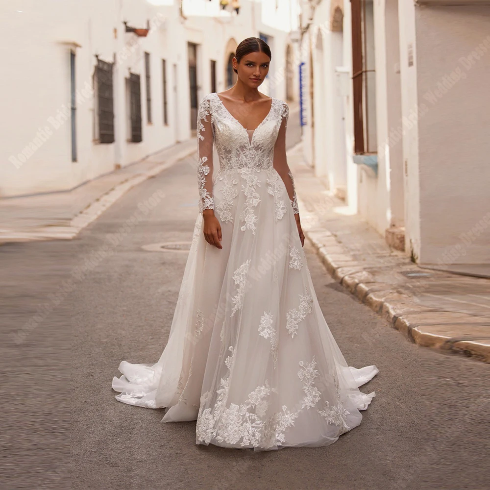 Gorgeous Long sleeves Women Wedding Dresses Fluffy Lace Printing Princess Bride Gowns Elegant Vestidos De Novias 2026 Customized
