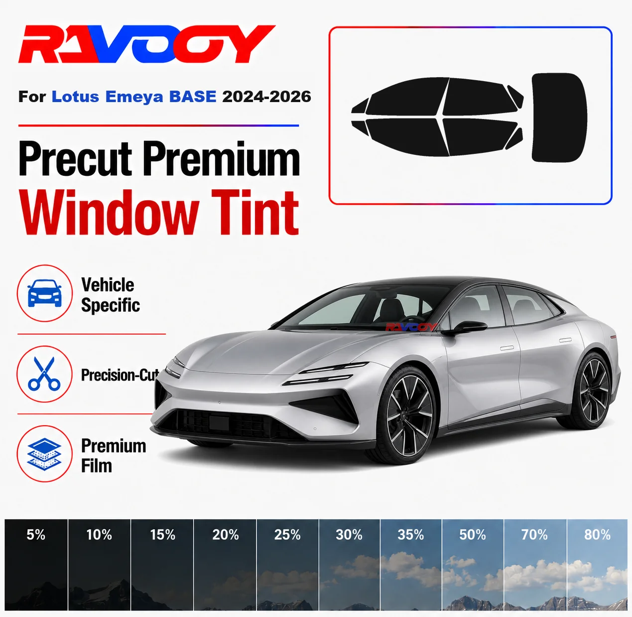 

Premium Precut Window Tint Kit Front Rear Windows Rear Windshield For Lotus Emeya BASE 2024-2026 Complete Set Nano Ceramic Film