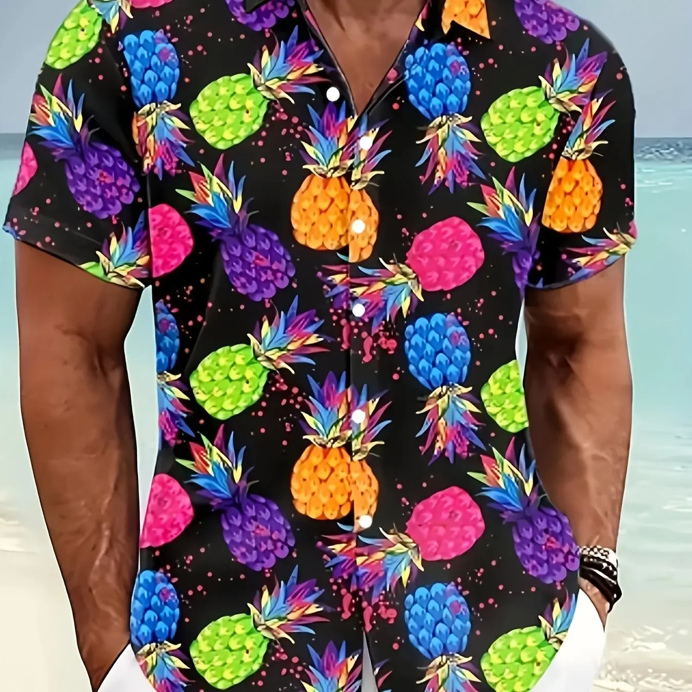 Vivid Cartoon Fruit Face All Over Print Summer Shirt Men Tropical Beach Short Sleeve Button Shirts