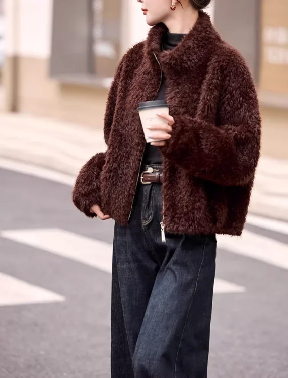 2025 invierno nuevo guapo Simple cuello alto suelto Color sólido moda abrigo chica versátil reductor de edad abrigos de ocio coreanos