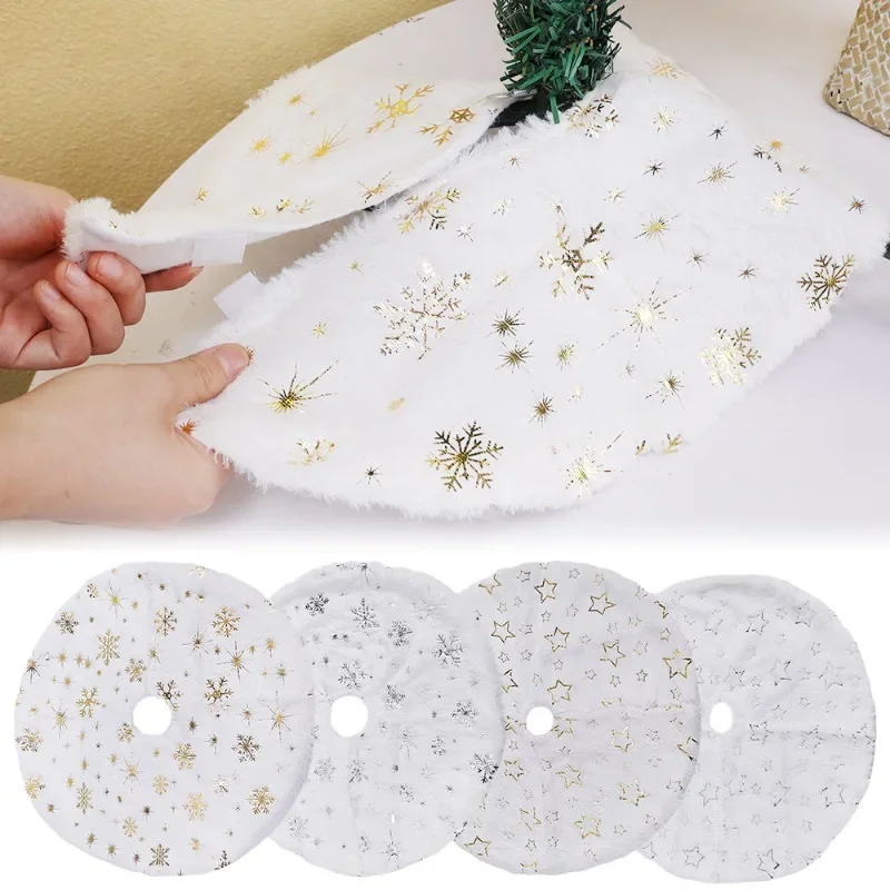 38/62cm Christmas Tree Skirt White Plush Carpet Christmas Tree Foot Cover Gold Snowflake Sequin Christmas New Year Decorations