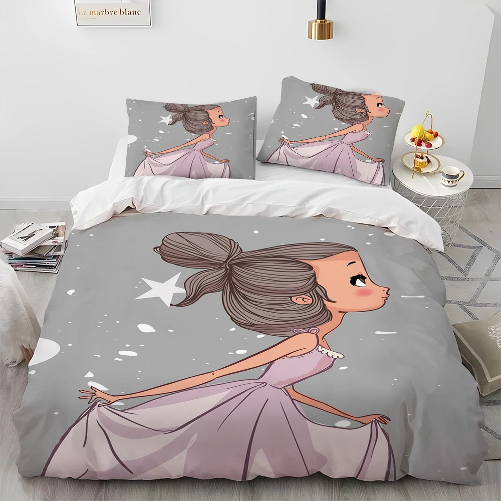 Imagem -02 - Cartoon Cute Ballet Girl Ballerina Consolador Bedding Setduvet Cover Bed Conjunto Quilt Cover Fronha Queen Size Bedding Conjunto Kids