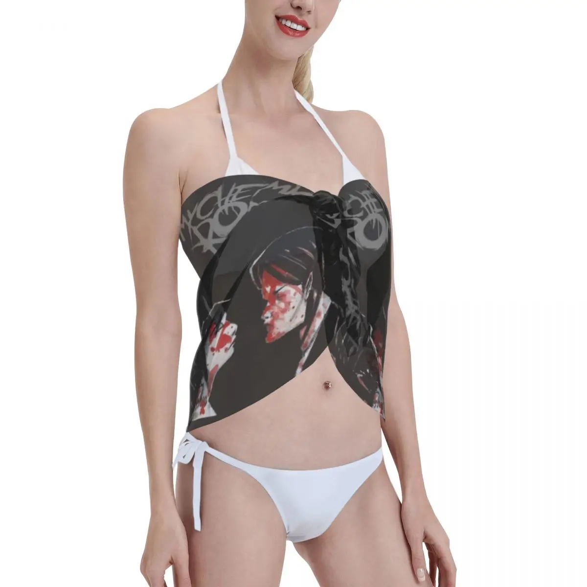 Personalizzato My C-Chemical Romances Beach Bikini Wrap Bikini trasparente Abiti da spiaggia Gonna corta Sciarpa di chiffon Cover up per le donne