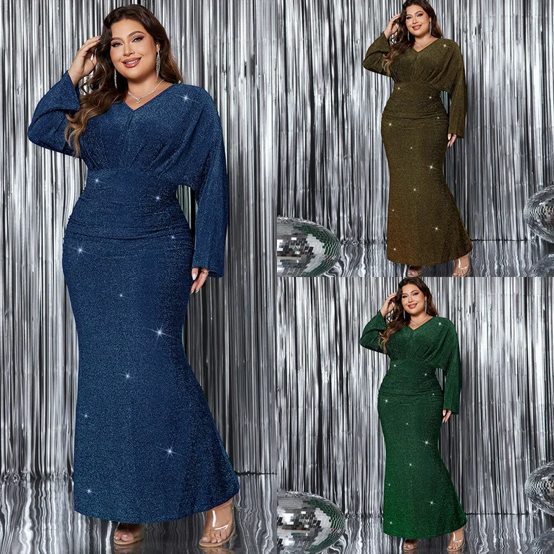 

Women Gown Fishtail Dress Long Dresses Sequin V Neck High Waist Sexy Evening Elegant Night Party Evening Vestidos Mom Maxi