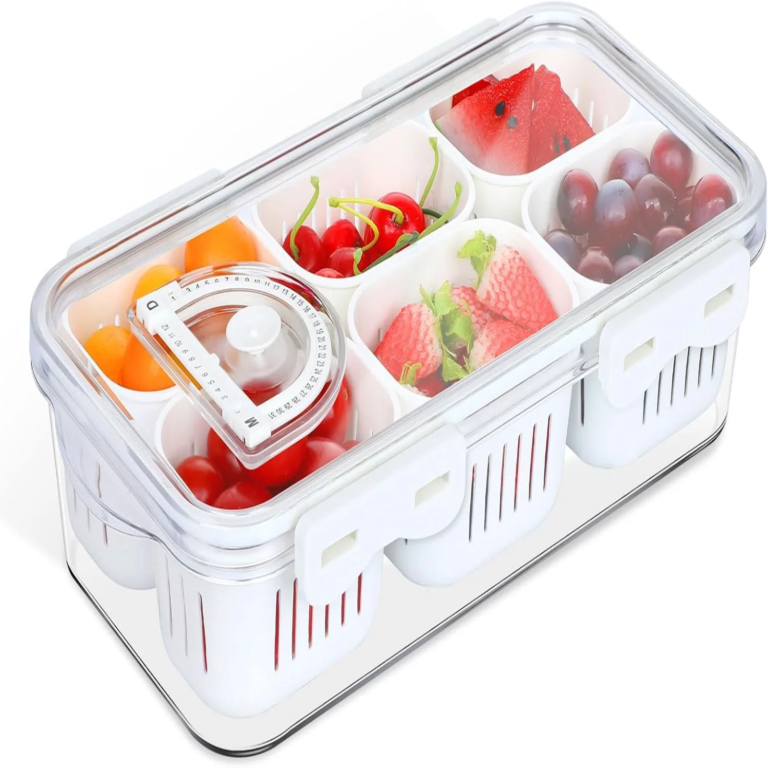 

Divided Serving Tray with Lid, Fruit Containers for Fridge, Snack Box, Portable Food Containers with 6 Compartments Keep Fruit