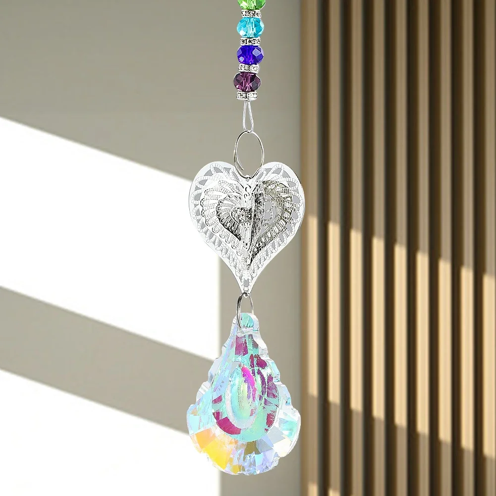 

1PC Handmade DIY Love Sheet Metal Maple Crystal Pendant Home Chandelier Accessories Window Decoration Garden Suncatcher Supplies
