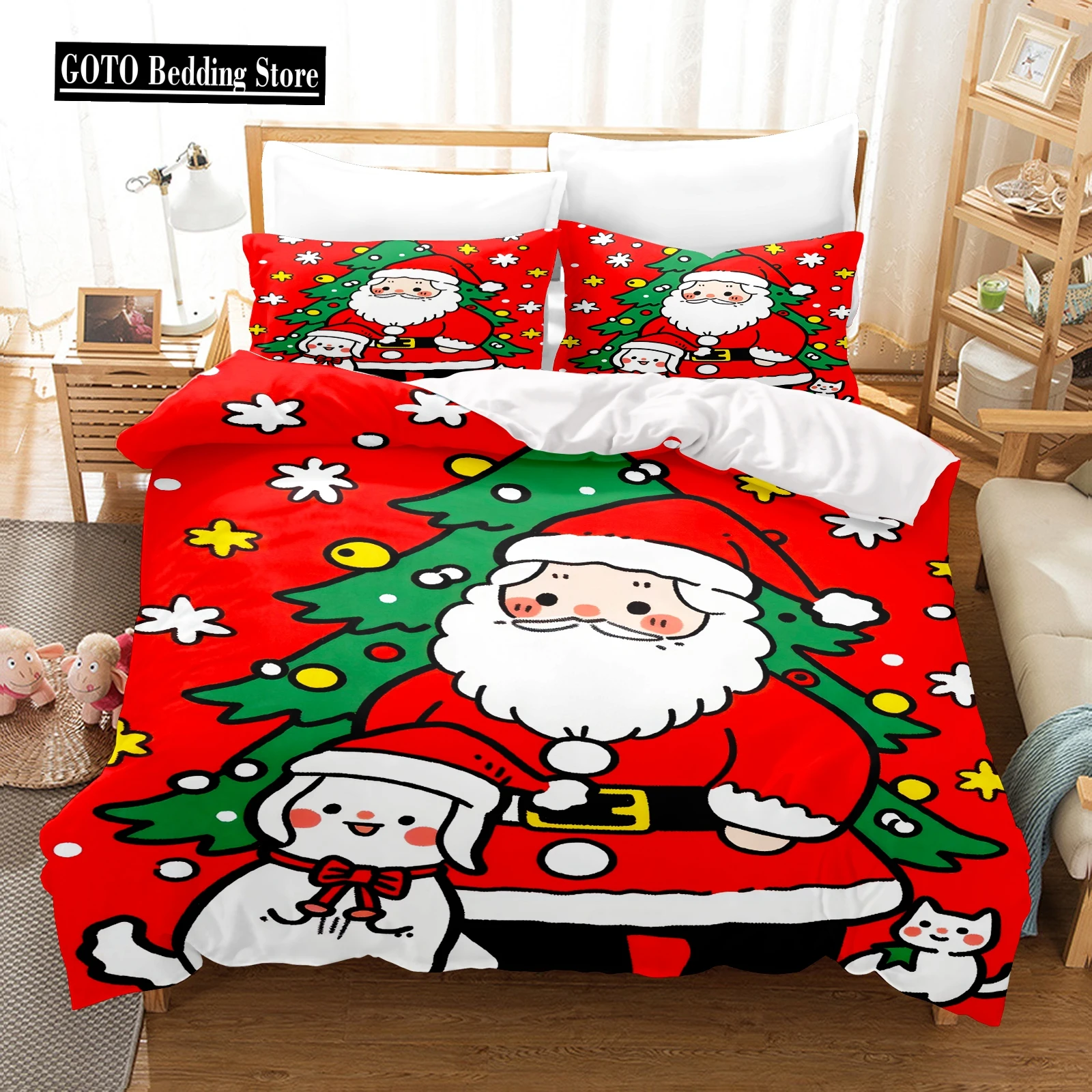 

Christmas Bedding Set Duvet Cover Comforte 3D Children'S Cute Printed Cartoon 100% Polyester 3-Piece Set 1 Quilt Cover