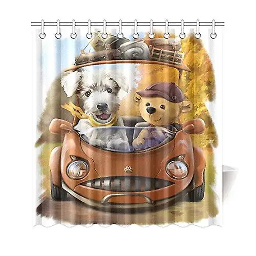 

Водонепроницаемая занавеска для душа Cute Puppy Car Adventure для домашнего декора ванной комнаты, стильный дизайн для улучшения пространства, эстетика идеально