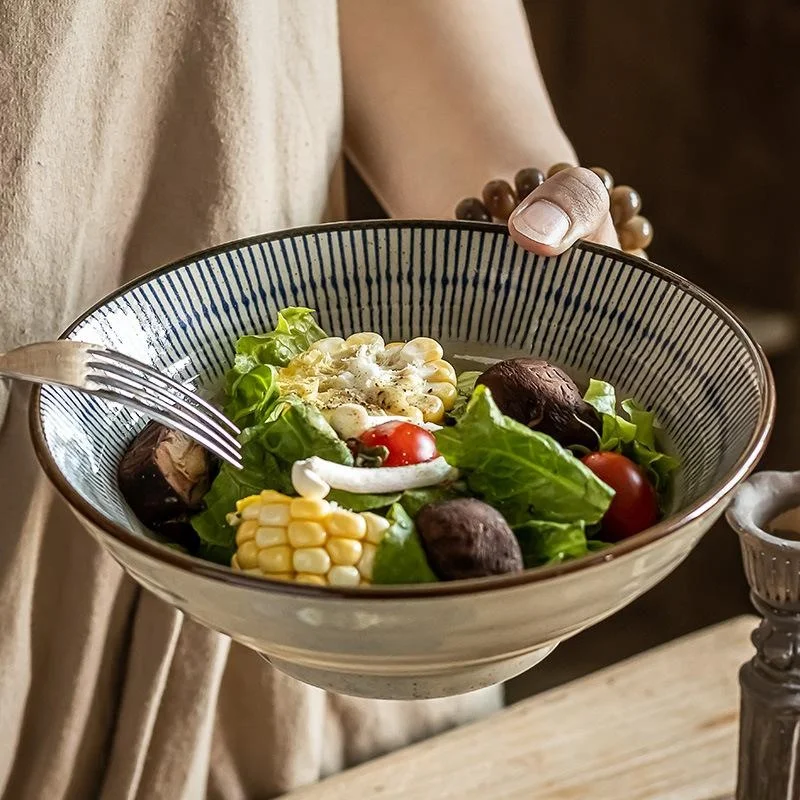 

Практичный обеденный набор в стиле ретро, миска для лапши для домашнего использования, миска с открытым ртом, салатная тарелка, японская тарелка Sle Line Di