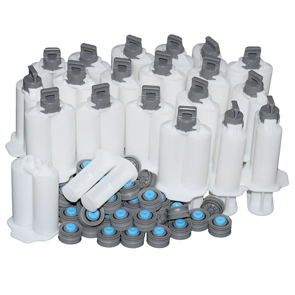 

20pcs Empty 2-Part 1:1 Adhesives Cartridge Syringe Dispenser 25ml AB Glue Tube with 40pcs Sealing Pistons and 20pcs Hand Plunger