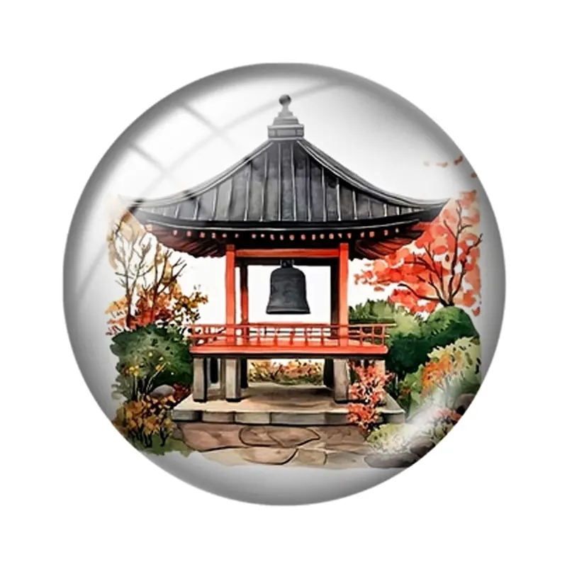 Watercolor Japan  10pcs 12mm14mm/16mm/18mm/20mm/25mm Round Photo Glass Cabochon Demo Flat Back Making Findings Jewelry
