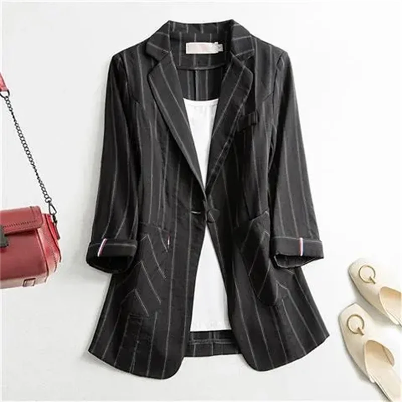 Suit Coat Women\'s Jacket Fashion Short Sleeve Loose Casual Solid Office Lady Single-breasted Elegant Jacket Cardigan Tops