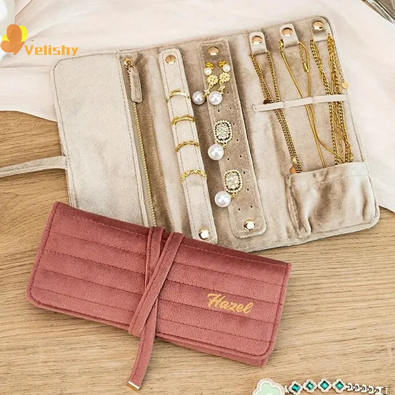 حقيبة مجوهرات مخملية، حقيبة تخزين أقراط باللون الأخضر الداكن، حقيبة تخزين مجوهرات مدمجة كهدية لعرض المنزل