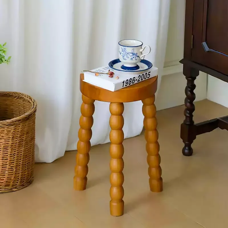 

French retro solid wood low stool medieval home living room sofa side few shoe changing stool bedside makeup stool furniture