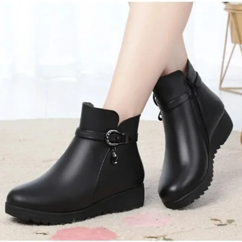 2025年冬新作 マザーズブーツ レディース フラットブーツ 暖かい 滑り止め ウェッジソール 厚底 ウール 大きいサイズ 41 42 43 ママブーツ