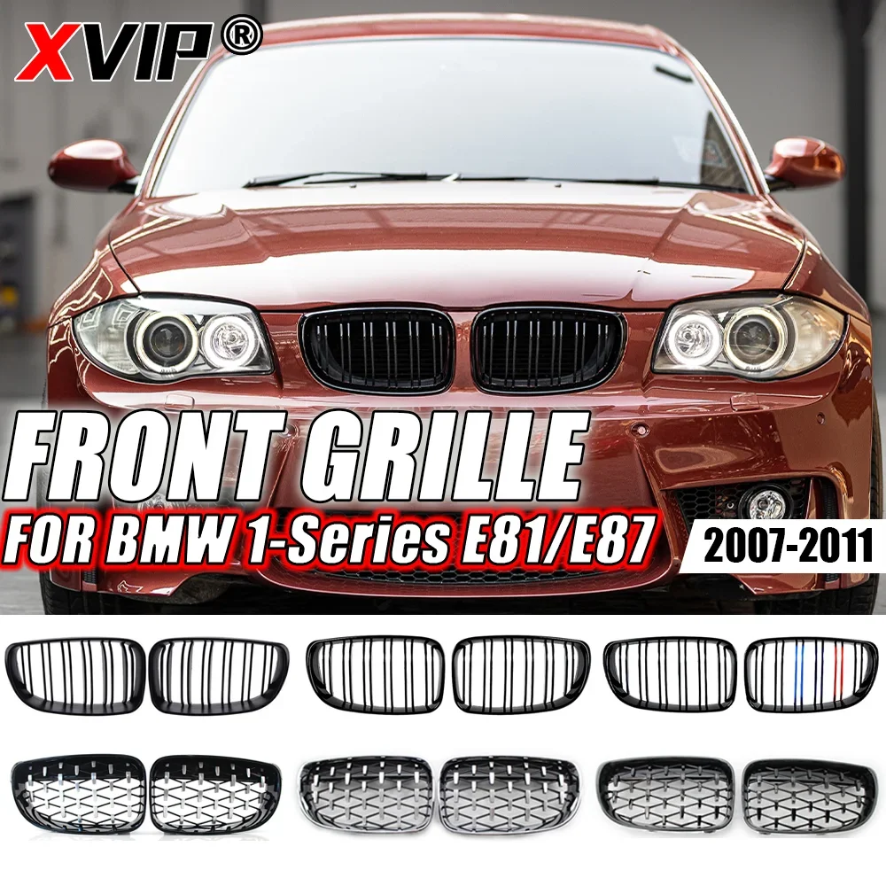 Chrome Black Front Bumper Diamonds Style Grille For BMW 1-Series E81/E82/E87/E88 2007-2011 M-Color Kidney Glossy Black Grille