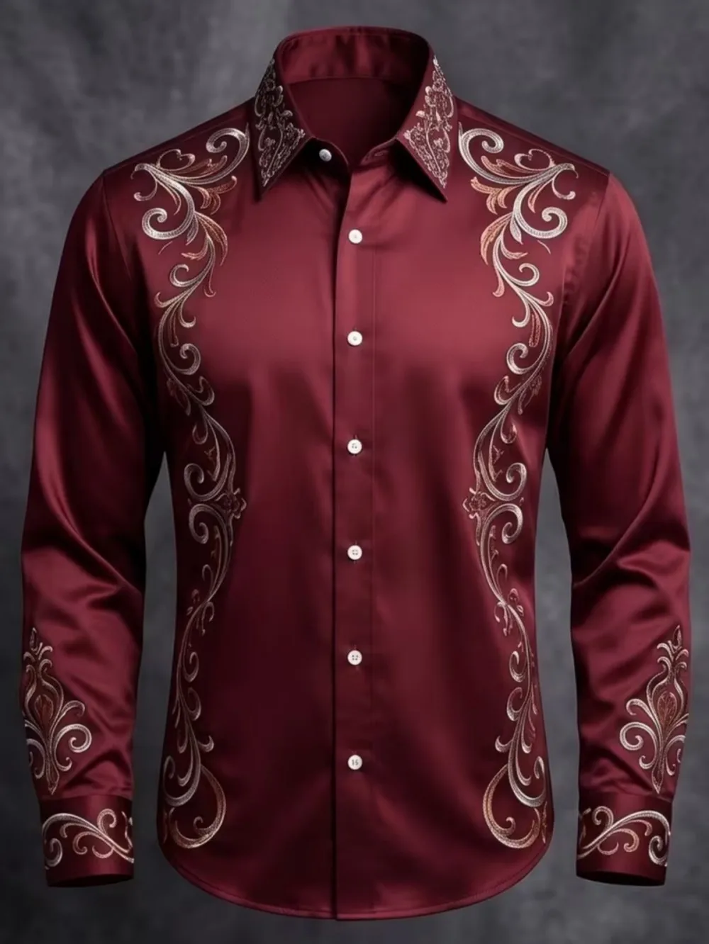 Men Turn‑down Collar Long Shirt Classic Vintage Paisley Ornate Graphic Print Button‑front Fashion Urban Holiday Male Blouse
