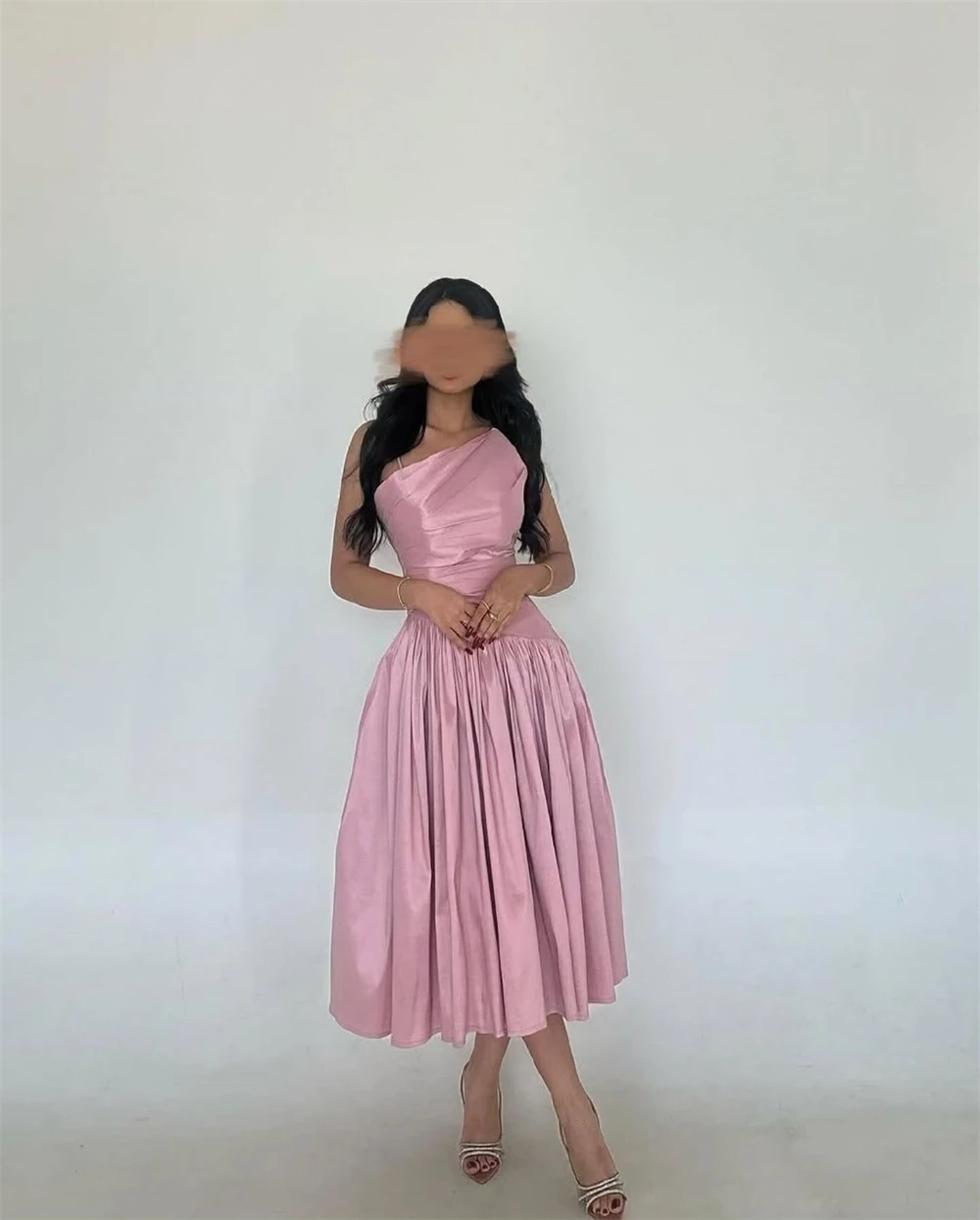 Customized Evening Dress Exquisite Spaghetti Strapless Prom Dress Satin Sleeveless A-Line Tea Length Special Occasion Gowns