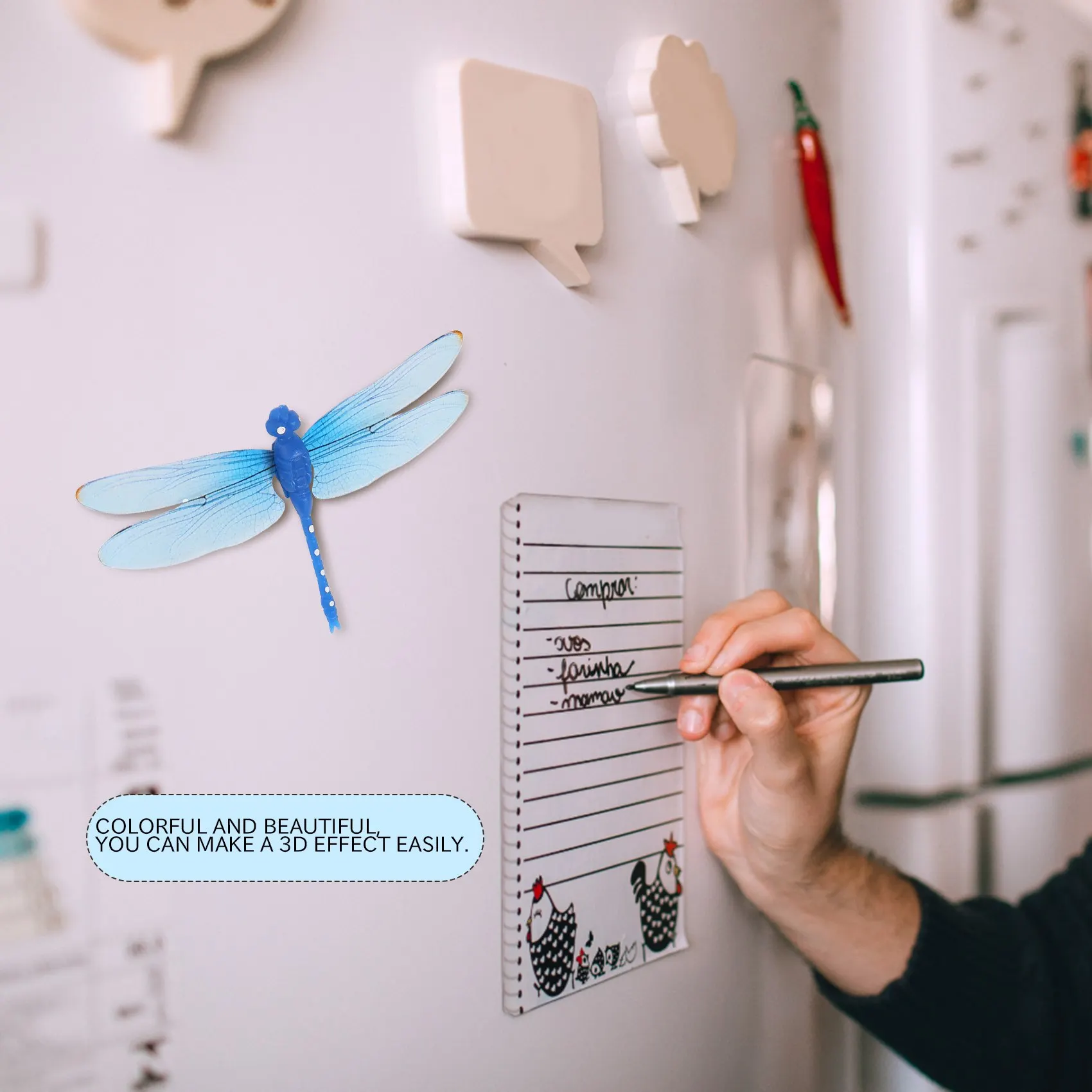 5 шт., 8 см, 3D искусственные стрекозы, магнит на холодильник для дома, рождественские свадебные украшения, цвета в случайном порядке, отправка HY