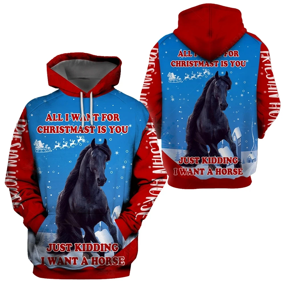 

New Men's Fashion Spring and Autumn Sports Pullover Animal Horse 3D Printed Hoodie Unisex Harajuku Street Leisure Sports Hoodie