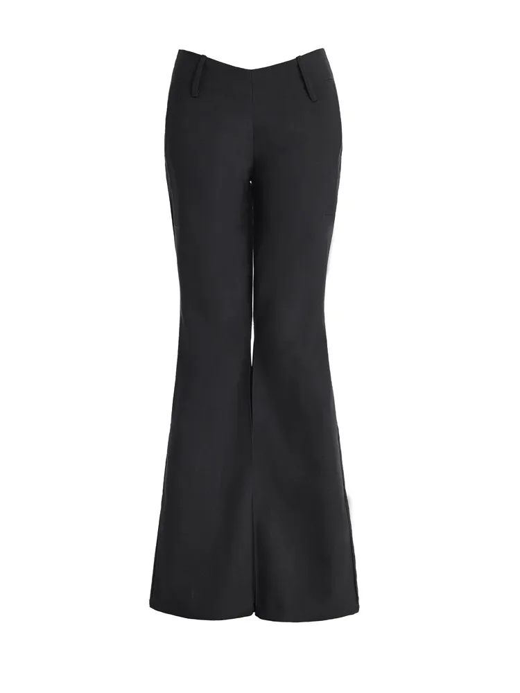 Pantalon évasé noir taille basse pour femme, mode coréenne, coupe couvertes élégante, imbibé de fjj, automne et hiver