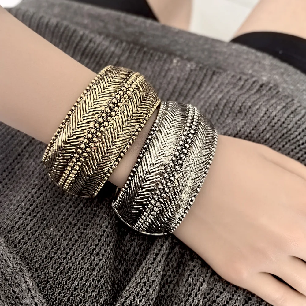 KAYMEN New Bohemia Style Statement Vintage Bangle Embossment Design Fashion Wide Cuff Bracelets Fashion Jewelry for Women