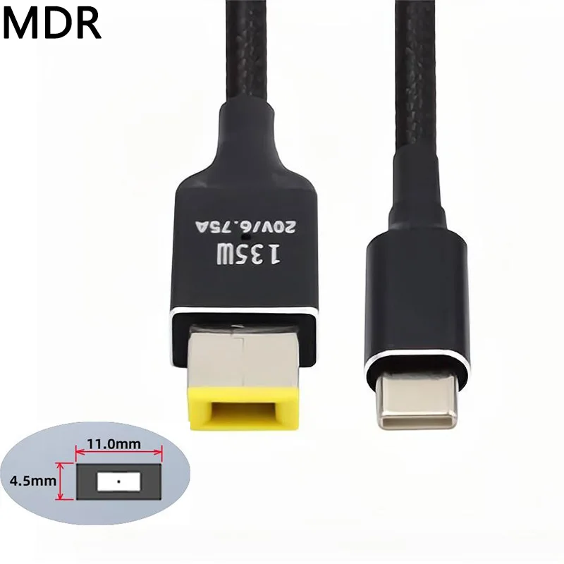 Cable de carga tipo C para ordenador portátil, USB-C de 2,0 m/6,5 pies, 135W a CC, rectangular, 11,0x4,5mm, PD, para Thinkpad X1 Legion Y7000P, DC20V 6.25A