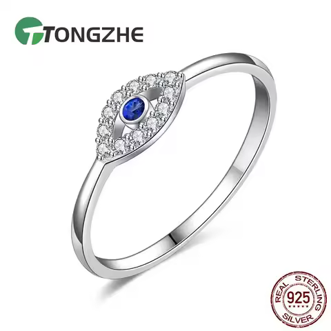 TONTGZHE Genuine 925 Sterling Silver Evil Eye Ring Charm Blue CZ Wedding Rings For Women Lucky Turkey Jewelry Gift for Girl 2020
