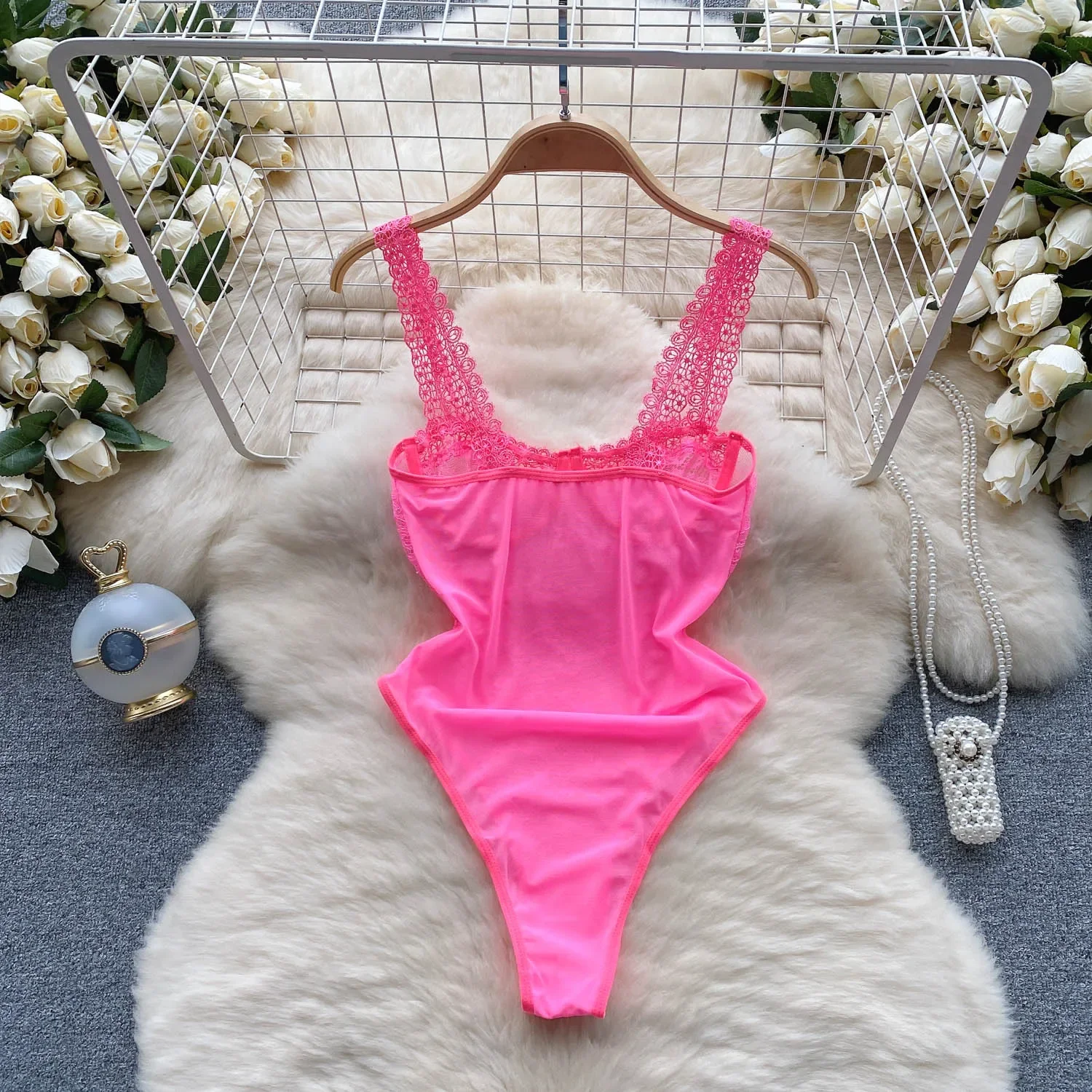 여성용 핫스위트 빈티지 레이스 스플라이스 메쉬 바디수트 시크 슬리브리스 점프수트 슬림 탑 롬퍼 여름 비치 의류