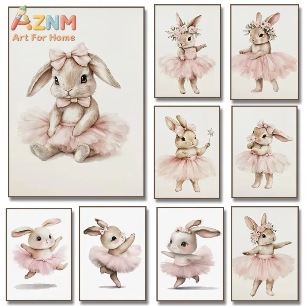 

1pc TCute Ballerina Bunny Ballet Animal Canvas Poster Happy Easter Nursery Wall Art Prints for Room Bedroom Home Decor Gifts