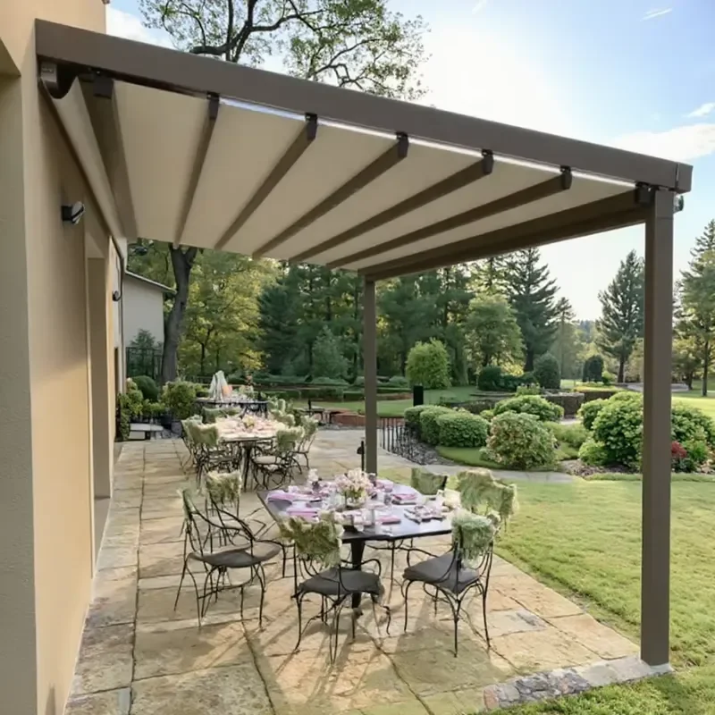 Motorized PVC Patio Canopy Pergola Waterproof Retractable Awning with Shade for Balcony Terrace Gardening UV Protection for