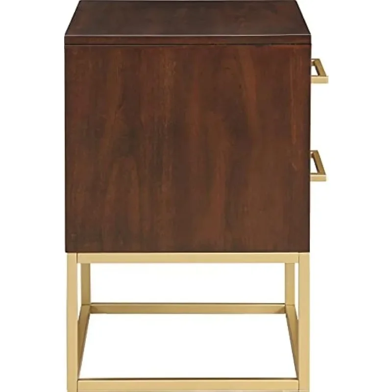 Coleção Birch Veneer Nightstand em Dark Cherry Finish, escovado metal ouro pernas e alças