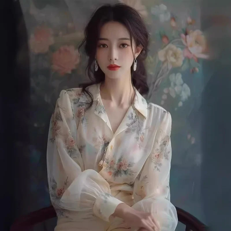 

French Style Floral Blouse Women2025Early Spring New Fashion High-End Sense Elegant Blouse Style Puff Sleeve Shirt