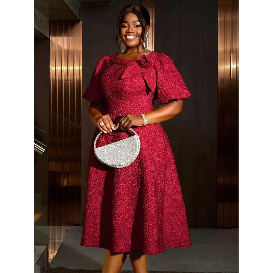 

plus Size Floral Embroidery Party Dress Sweet Style High Waist A-Line Skirt Polyester Fabric Spring Summer Citywalk Dresses