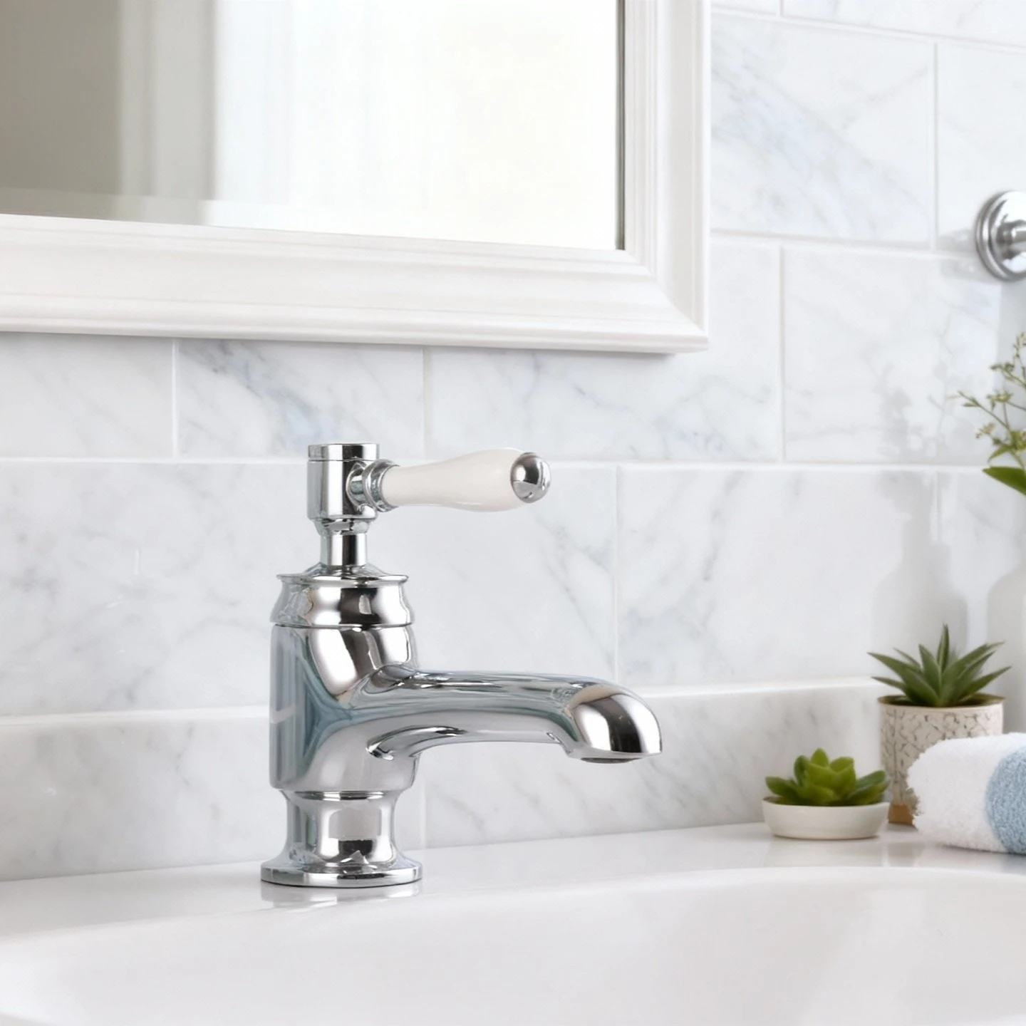 

Traditional Brass Deck Mount Single Handle Ceramic Valve Core Basin Faucet with Hot Cold Artistic Design for Bathroom