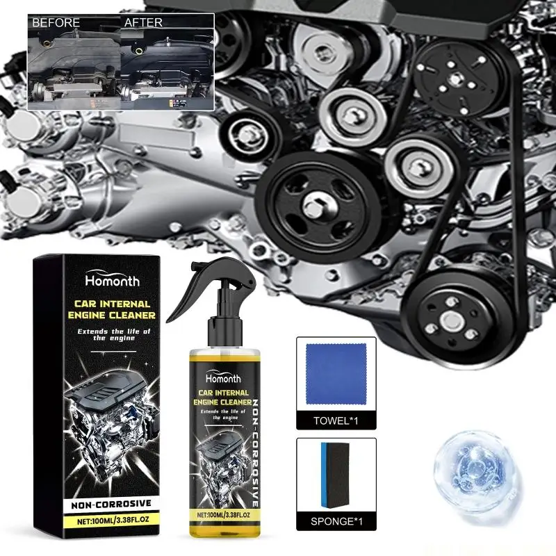 J0MA Engine Bay Cleaner 100ml for Car and Motorcycle Upkeep, No Rinse Bottle Format with Towel and Sponge for Engine Compartment