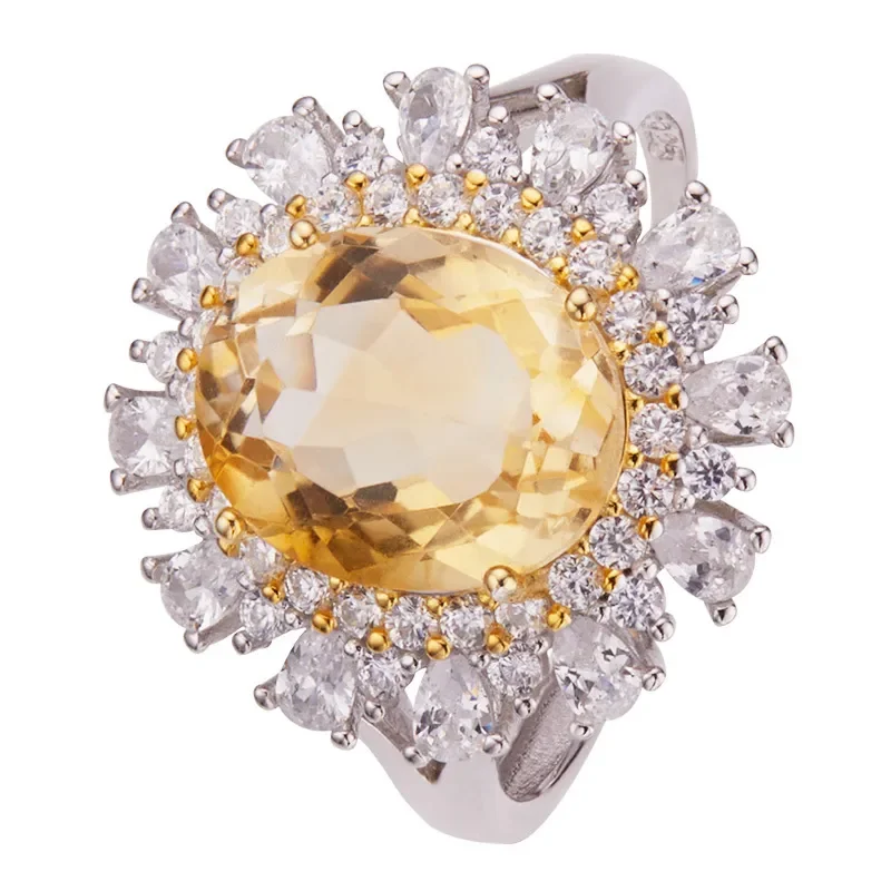 S925 sterling silver colored treasure jewelry natural topaz amethyst citrine ring women's live broadcast new popular