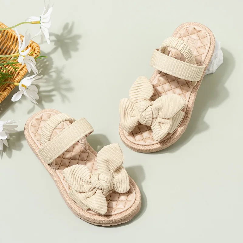 

2026 Summer Kids Open-toe Sandals School New Princess Causal Girls Flat Sandals Sweet Bowknot Fashion Children's Beach Sandals