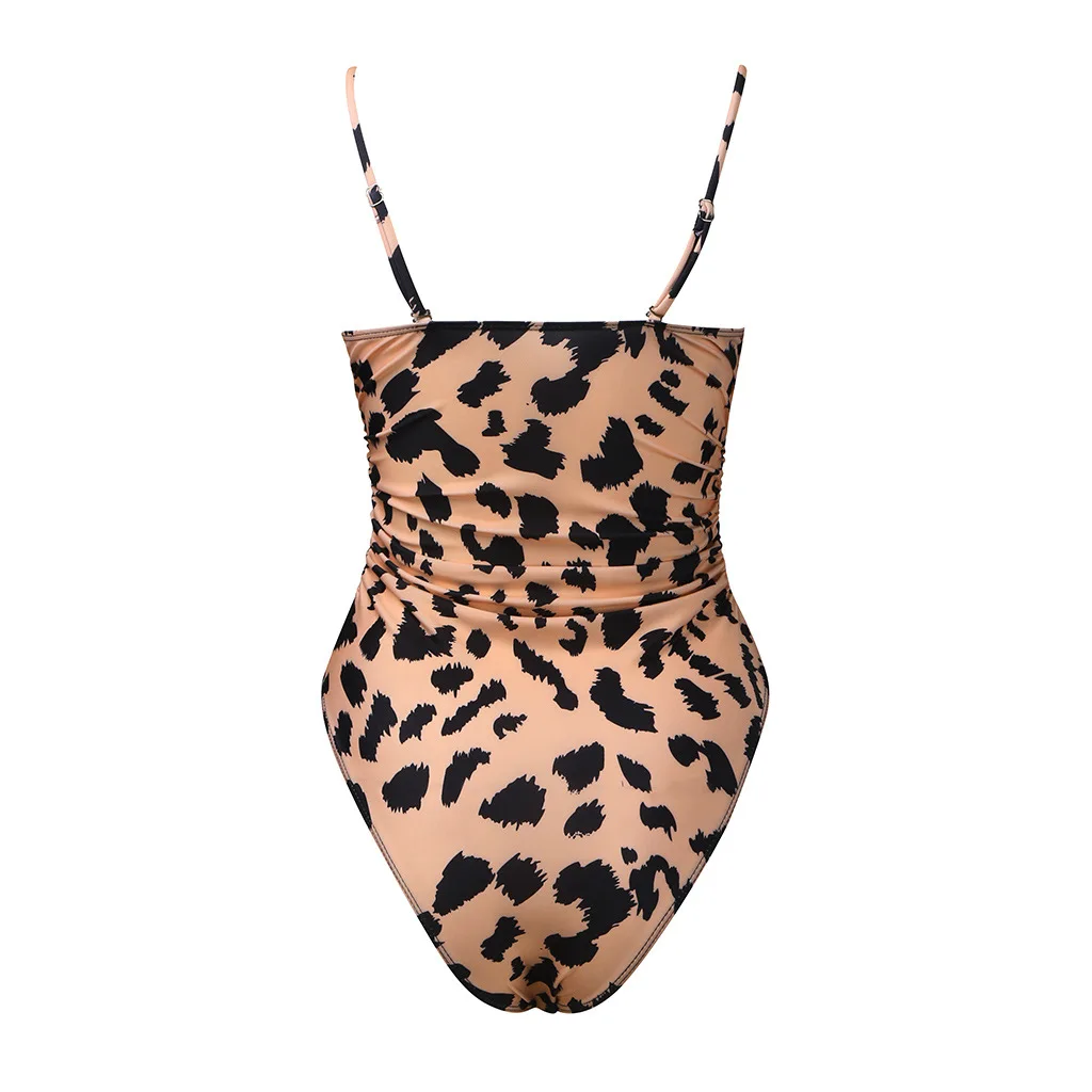 New European and American Sexy Belly Cover Solid Color Tube Top One-piece Swimsuit Leopard Bikini Womens Swimsuit