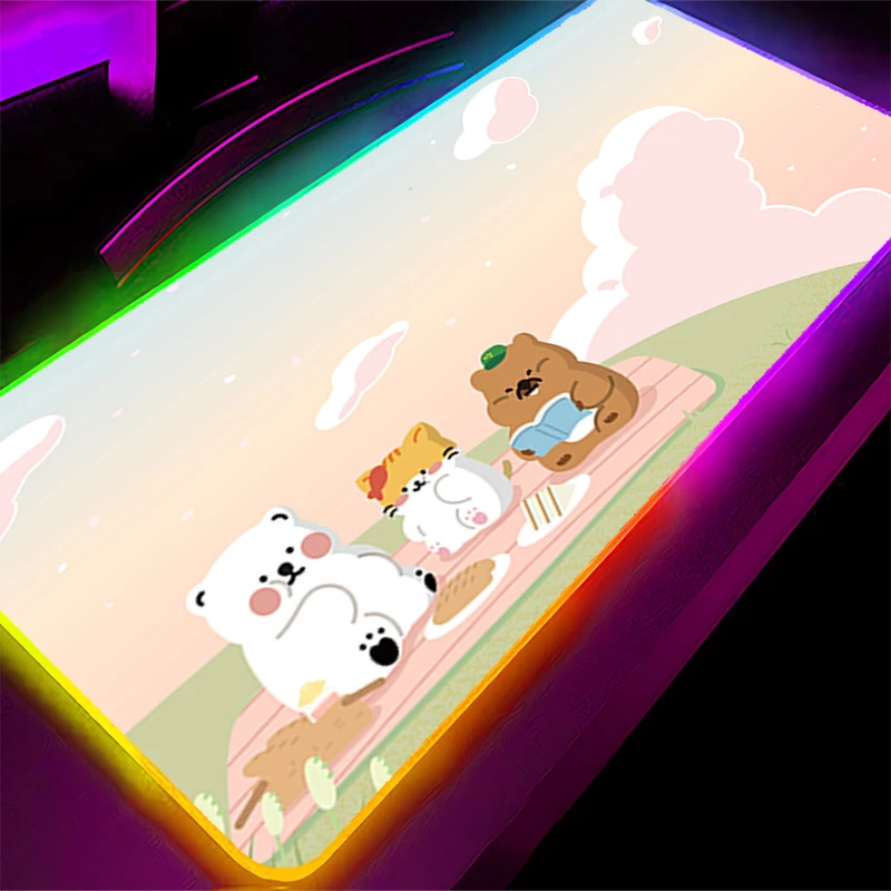 

RGB светодиодный коврик для мыши, резиновый коврик для мыши с рисунком, игровой коврик, аксессуары для ПК, настольный коврик, нескользящий коврик для стола, офисный коврик для клавиатуры с животными