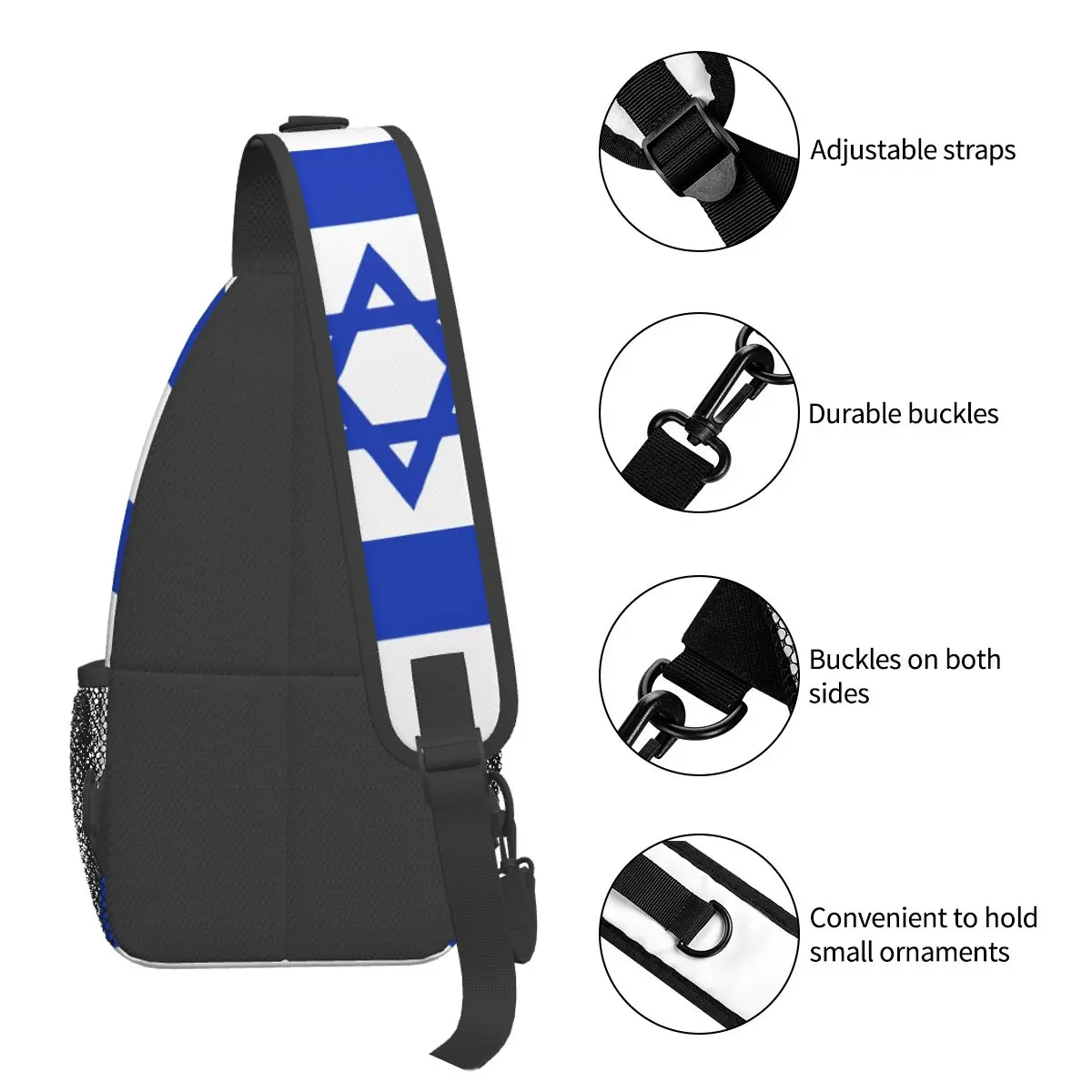 Israël Vlag Sling Tassen Borst Crossbody Schouderslinger Rugzak Reizen Wandelen Daypacks Modepakket