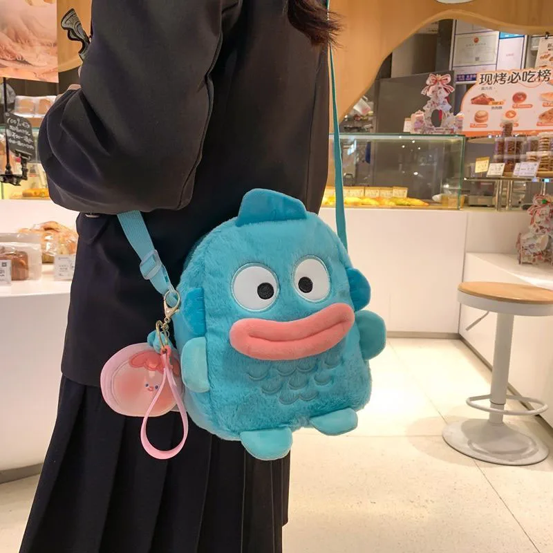 Kawaii Sanrio Hangyodon Crossbody Bags Cute Anime Plush 3D Sausage Mouth Doll Ugly Embroidered Shoulder Bag Girls Birthday Gifts