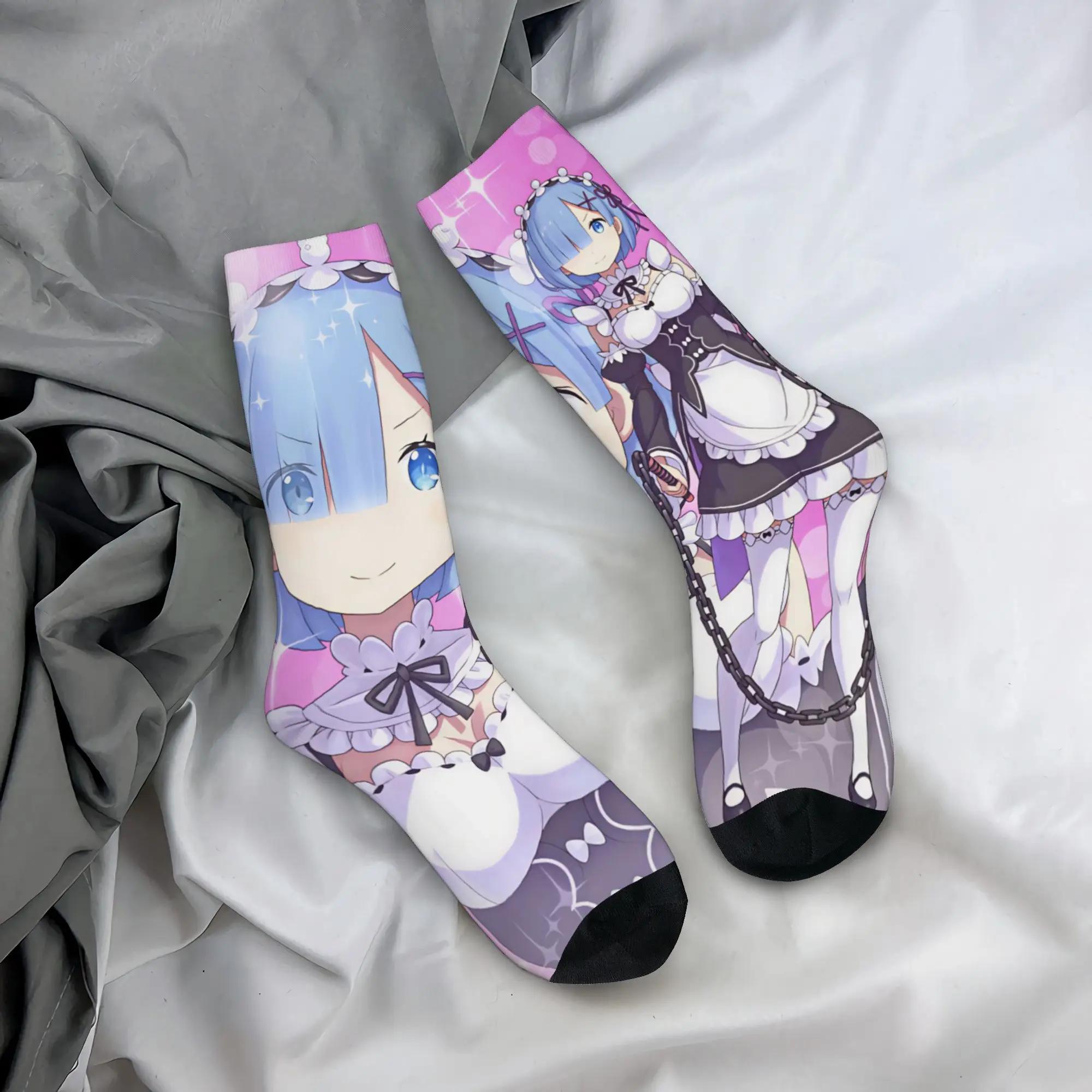Anime Rem Emilia R-Re:ZERO Dress Socks Men Women Warm Funny Novelty Starting Life in Anothers Worlds Crew Socks