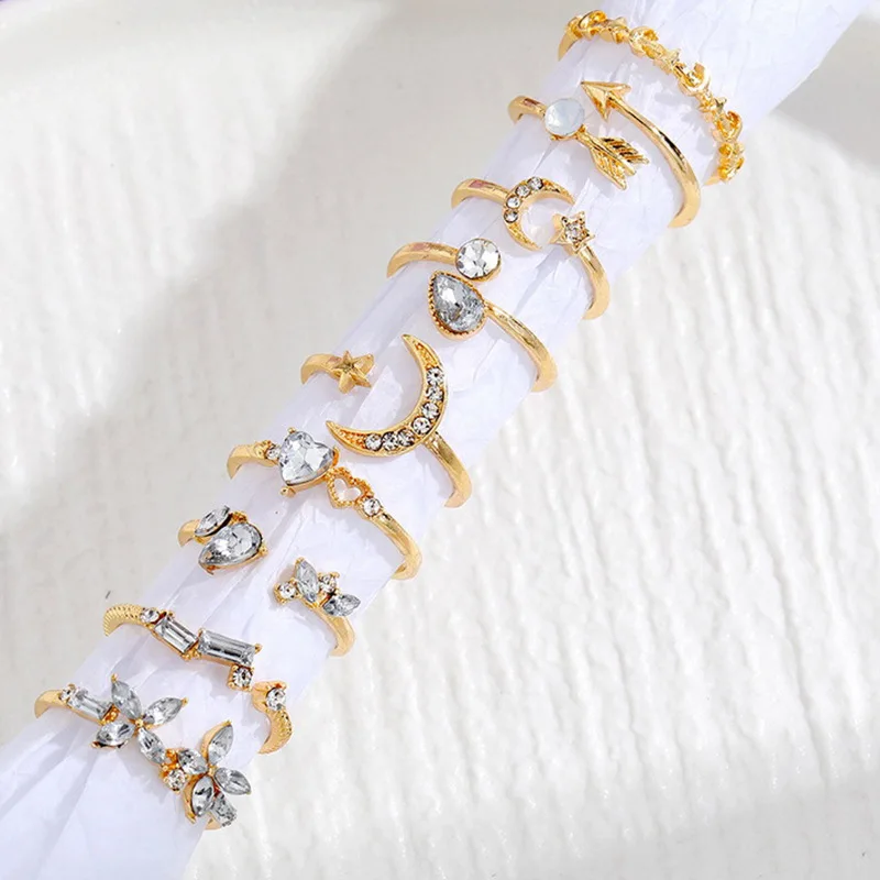9 개/대 빈티지 골드 컬러 러브 하트 나비 금속 반지 여성을위한 설정 간단한 조립 반지 Paty Jewelry Gift Accessries