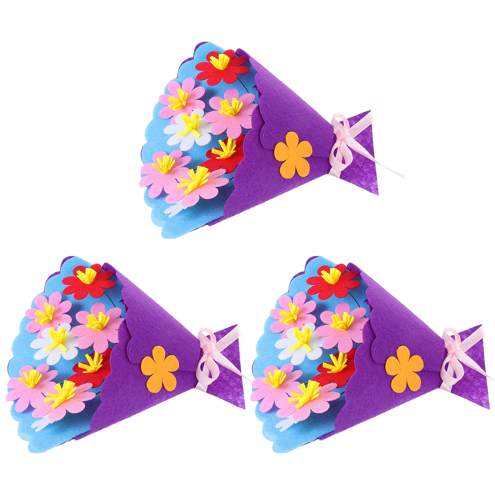 3Pcs DIY Bouquet Package Creative Non-Woven Flower Kit Easy Assemble Educational Kids Handmade Bright Colorful Bouquet Package