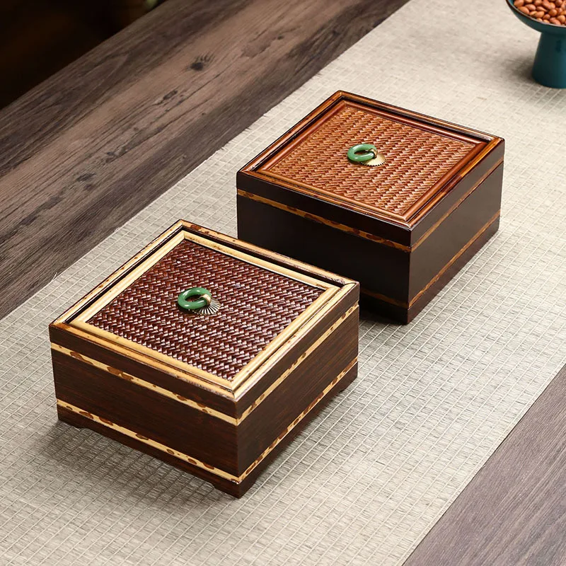 

Bamboo/wood storage box with lid, New Chinese handmade retro, holiday gifts, high-end household items storage basket