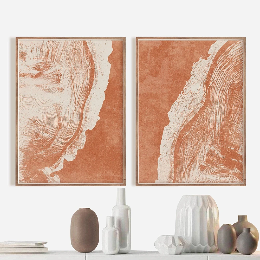 

Abstract Beige Orange Seascape Boho Canvas Prints Painting Wall Art Pictures Neutral Posters for Living Room Home Decoration