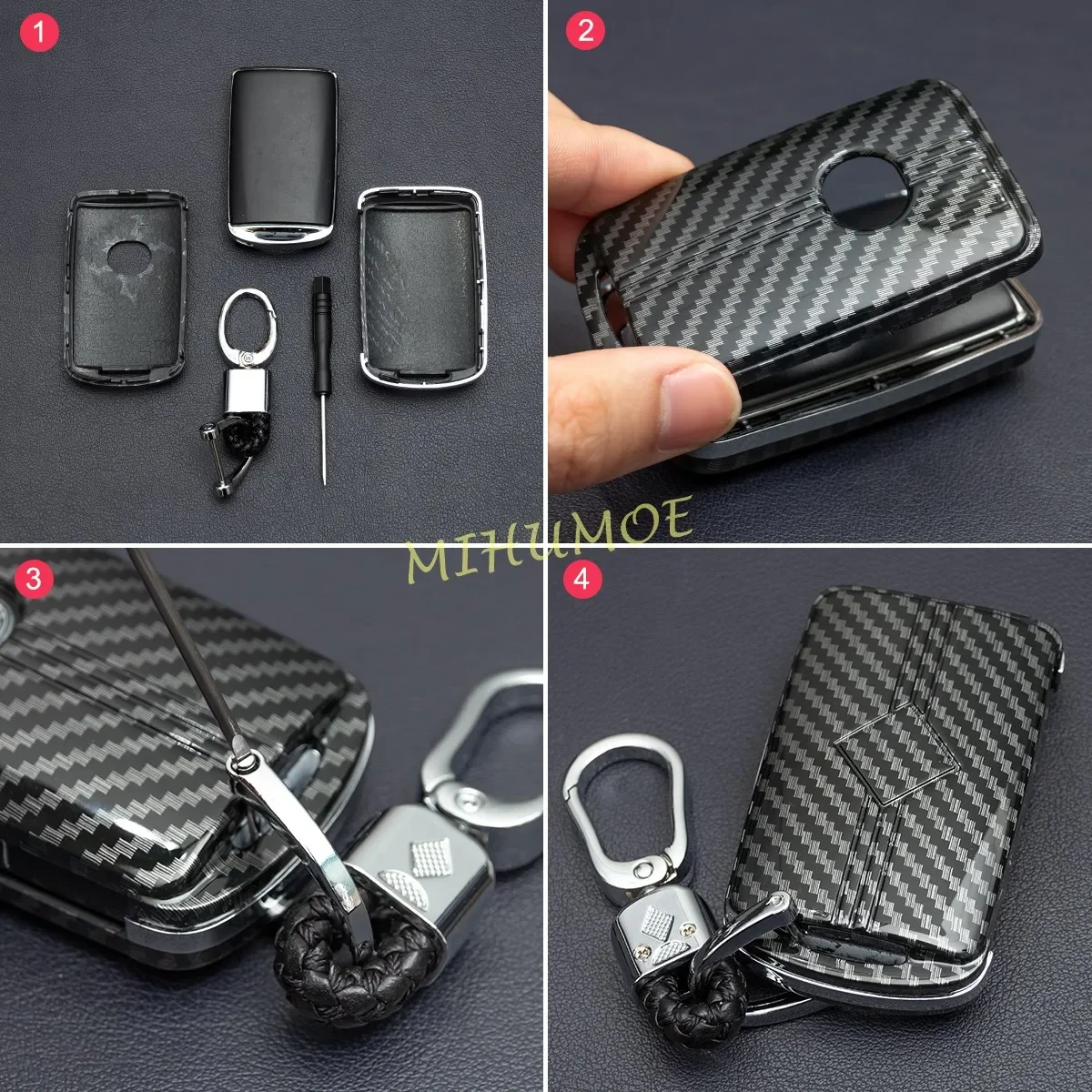 For Mazda 3 6 CX-30 CX-50 CX-90 CX-5 CX-9 MX-5 CX30 CX50 Carbon Fiber Car Remote Key Fob Cover Case Shell Chain Ring Accessories